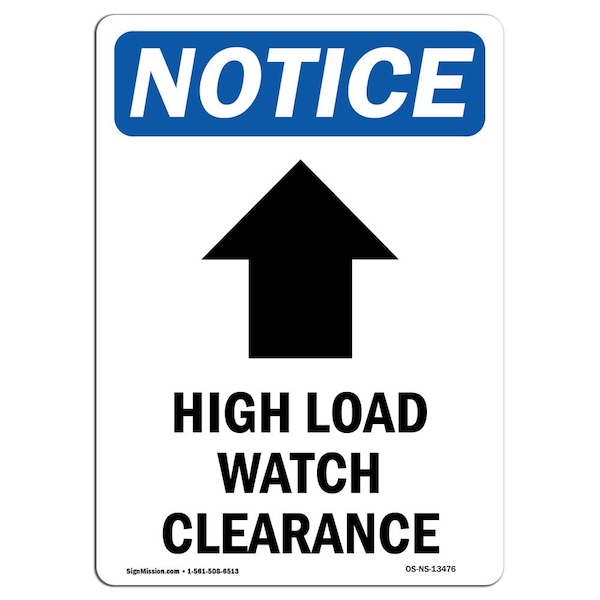 Safety Sign, OSHA Notice, 24" Height, High Load Watch Clearance Sign With Symbol, Portrait